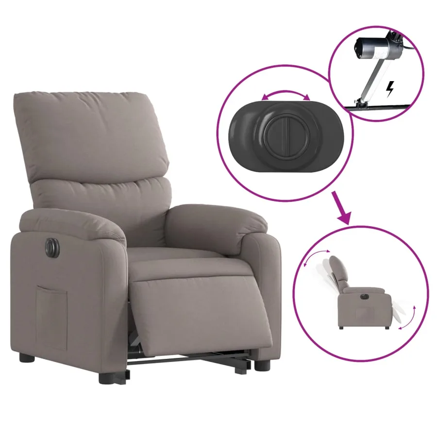 Fauteuil inclinable électrique taupe tissu - 6