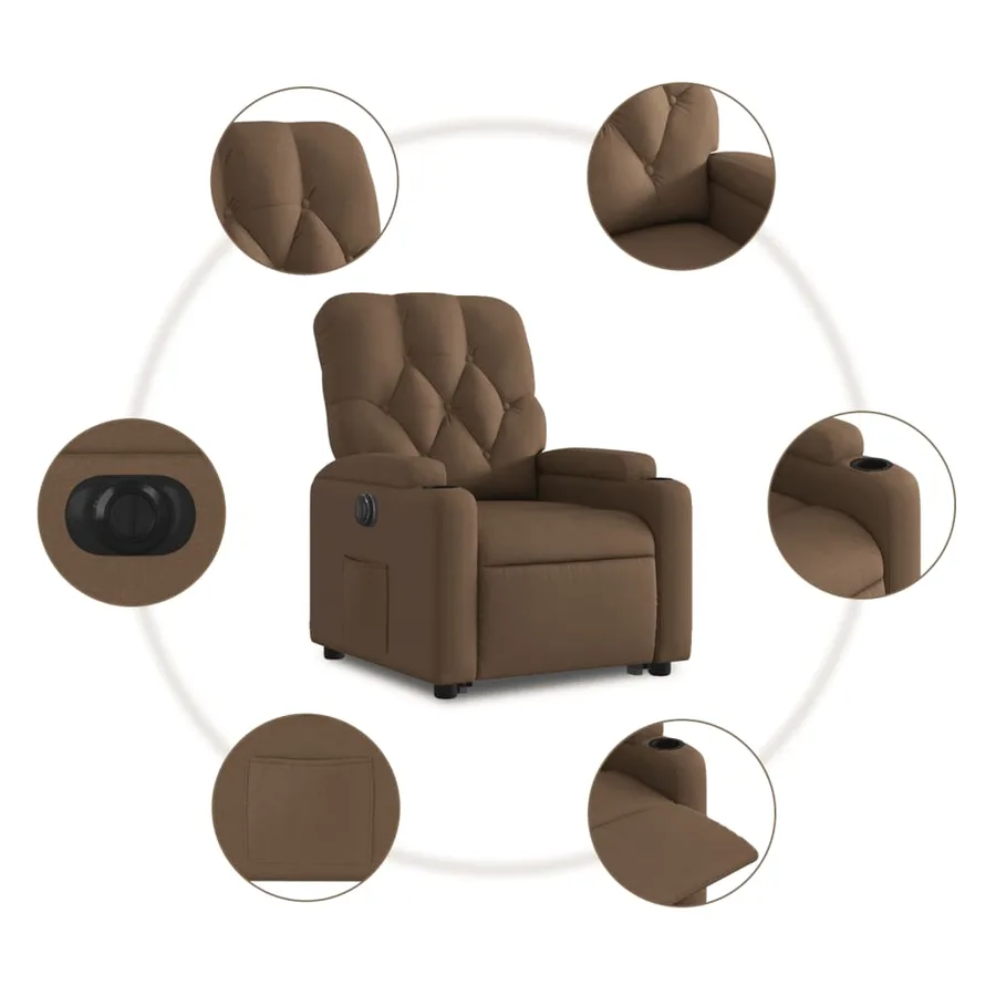 Fauteuil inclinable électrique marron tissu - 8