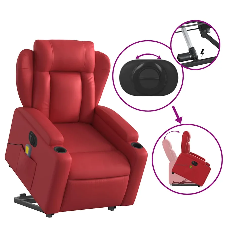 Fauteuil inclinable de massage électrique rouge similicuir - 11