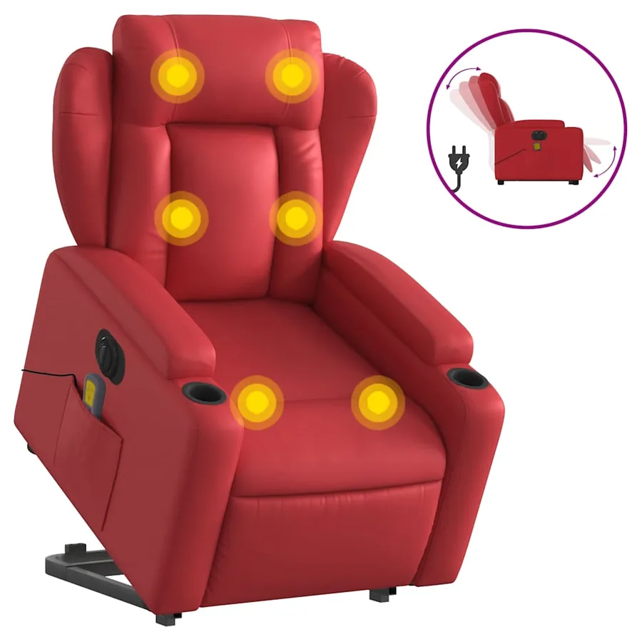 Fauteuil inclinable de massage électrique rouge similicuir - 2