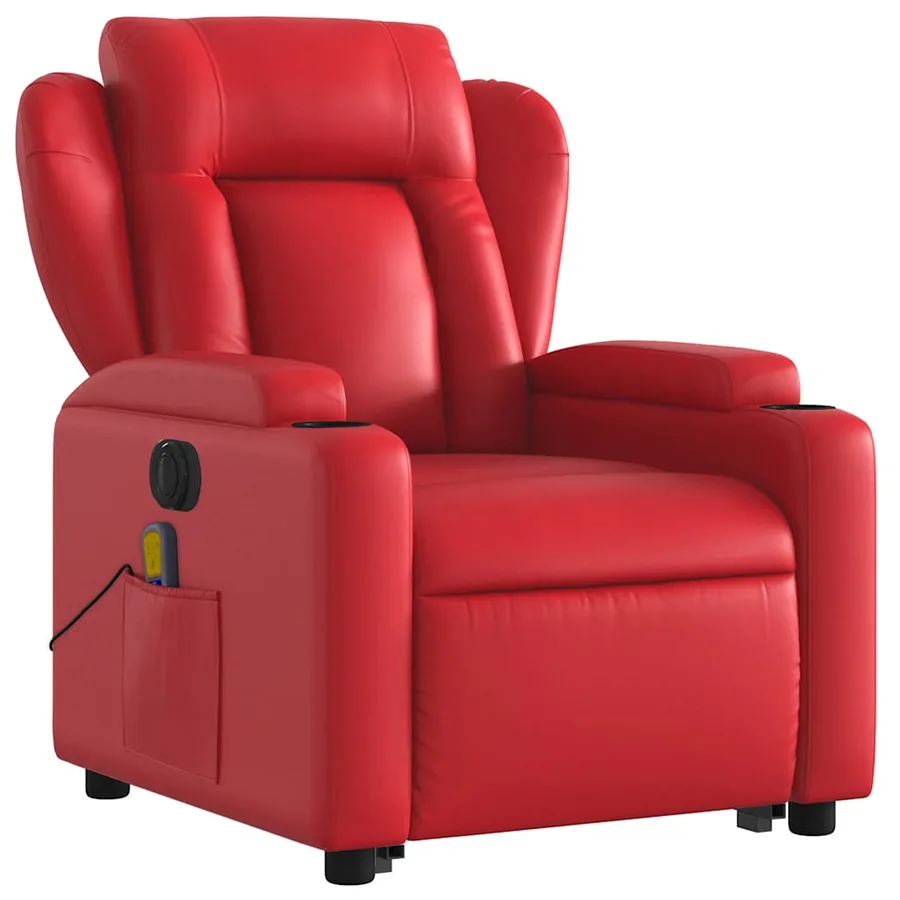 Fauteuil inclinable de massage électrique rouge similicuir - 4
