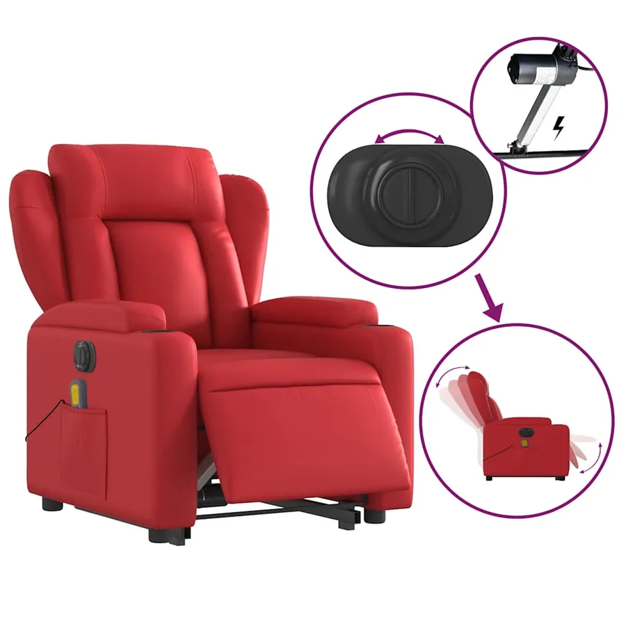 Fauteuil inclinable de massage électrique rouge similicuir - 6