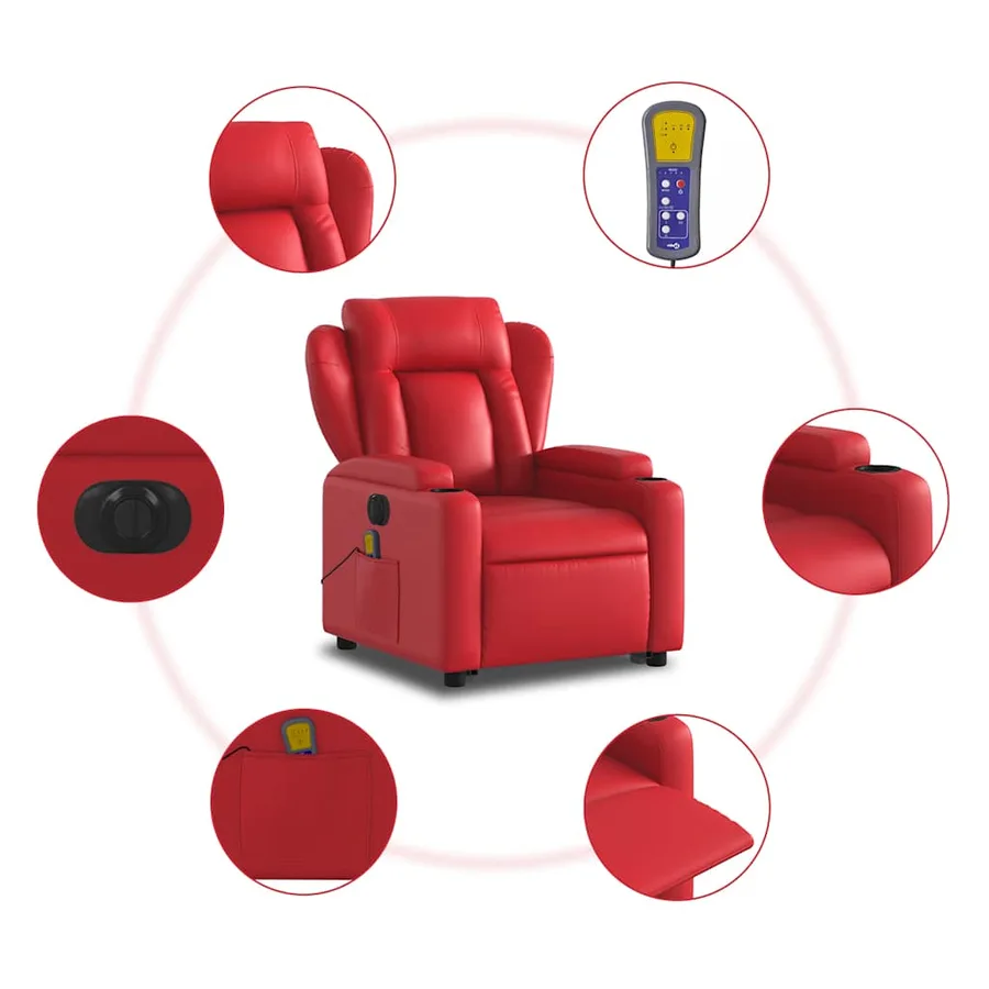 Fauteuil inclinable de massage électrique rouge similicuir - 8