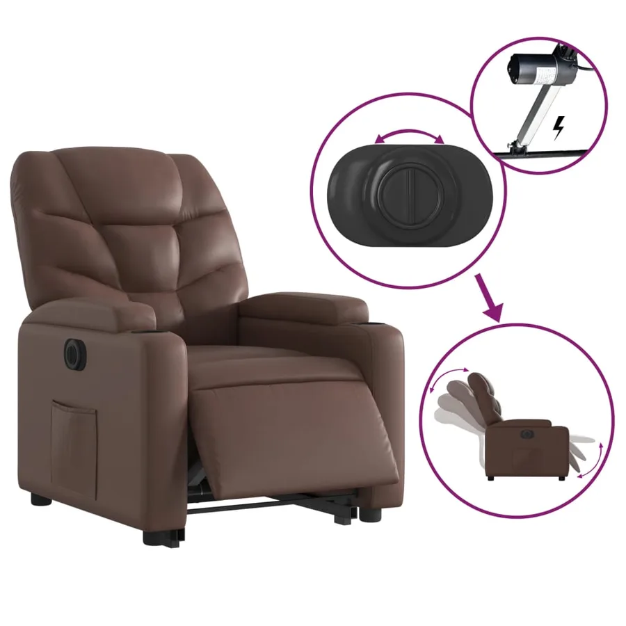 Fauteuil inclinable électrique marron similicuir - 6