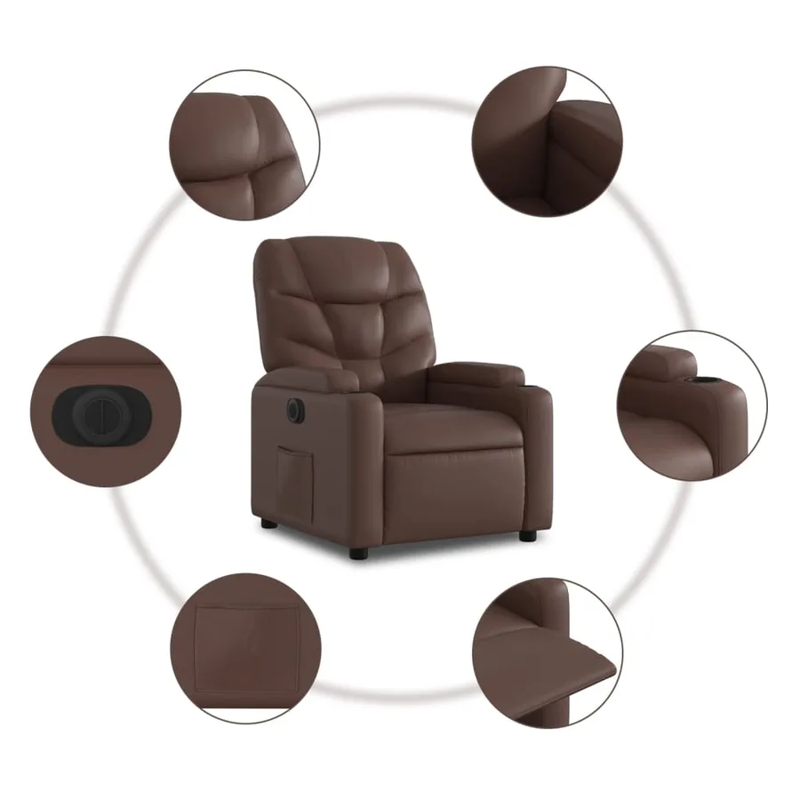Fauteuil inclinable électrique marron similicuir - 8