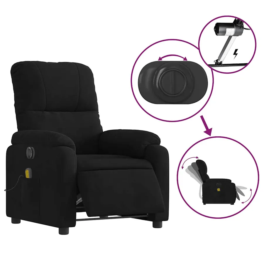 Fauteuil inclinable de massage électrique noir tissu microfibre - 6