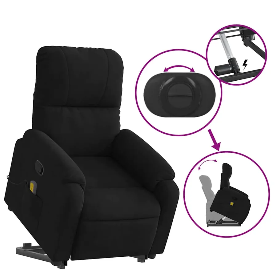 Fauteuil inclinable de massage noir tissu microfibre - 6