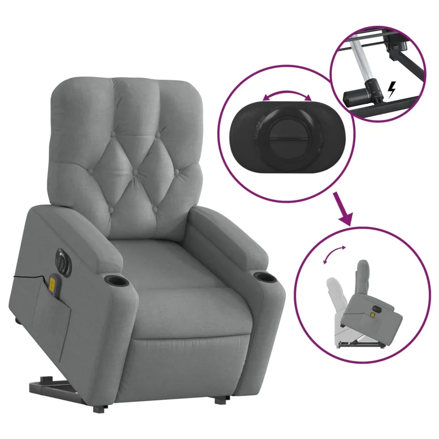 Fauteuil inclinable de massage électrique Gris clair Tissu - 11