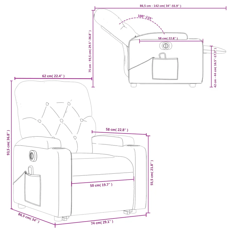 Fauteuil inclinable de massage électrique Gris clair Tissu - 17