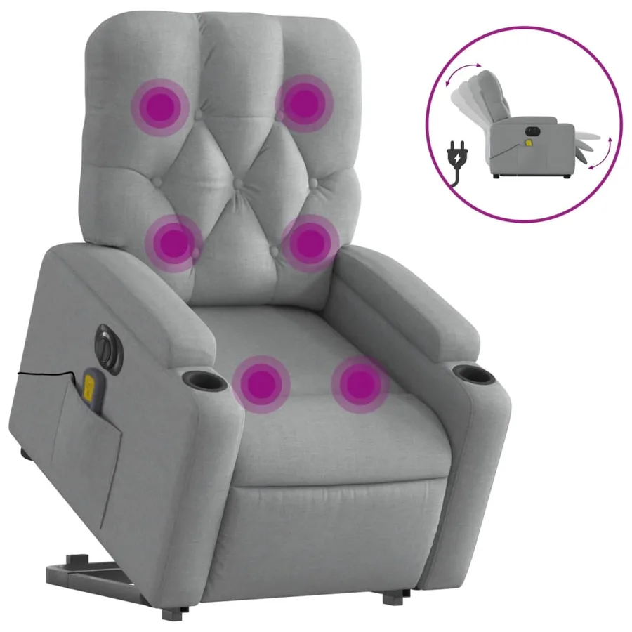 Fauteuil inclinable de massage électrique Gris clair Tissu - 2