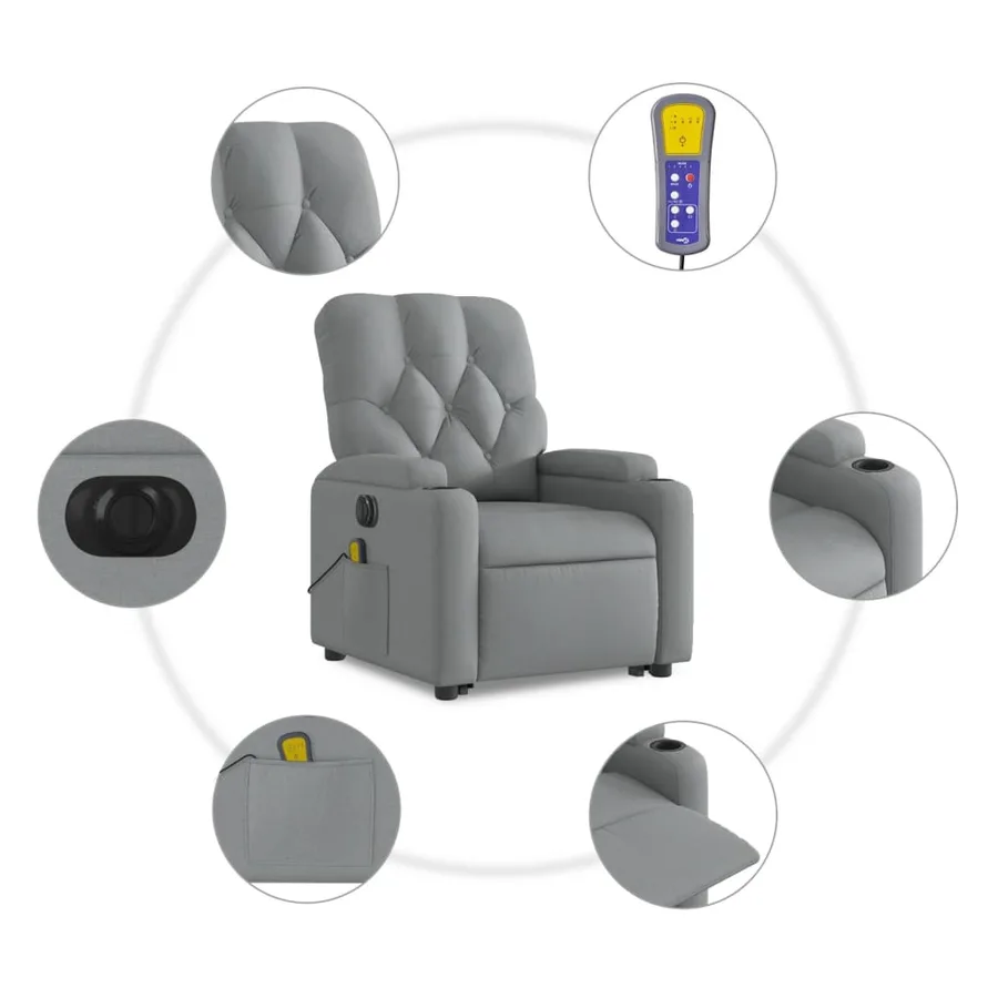 Fauteuil inclinable de massage électrique Gris clair Tissu - 8