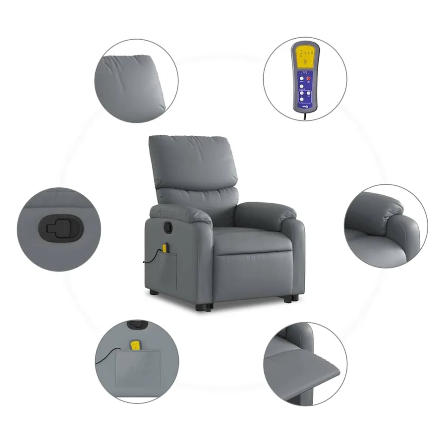 Fauteuil inclinable de massage Gris Similicuir - 8