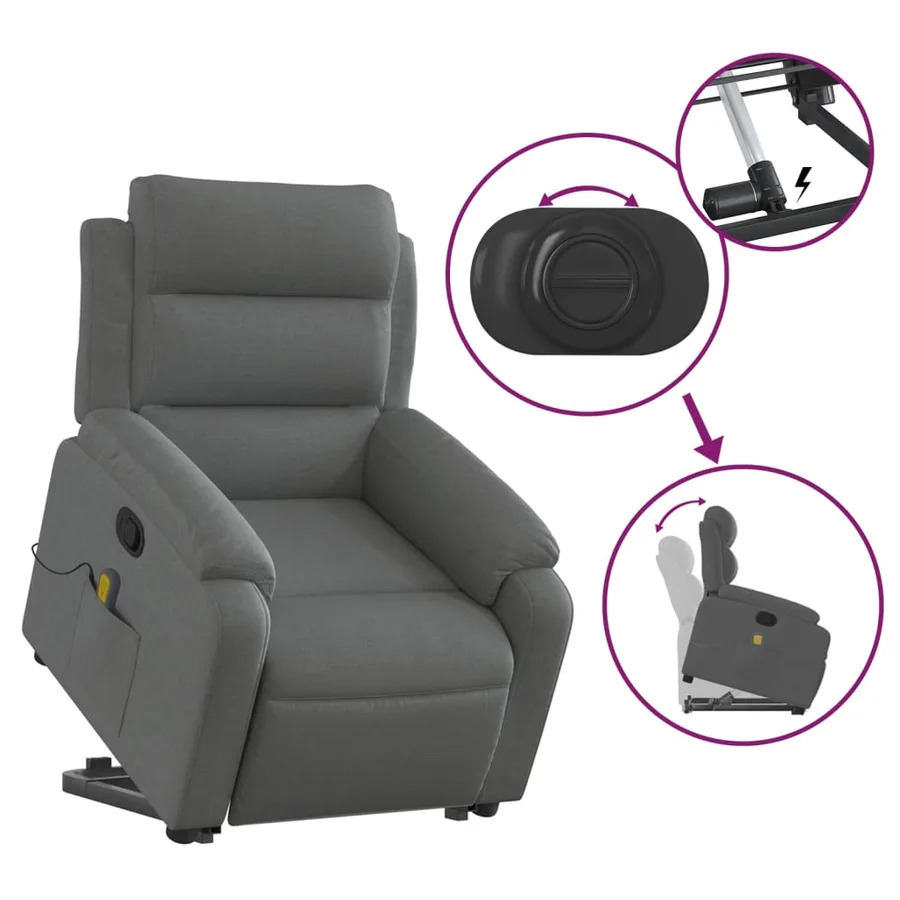 Fauteuil de massage inclinable Gris foncé Tissu - 5