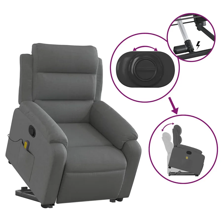 Fauteuil de massage inclinable Gris foncé Tissu - 6