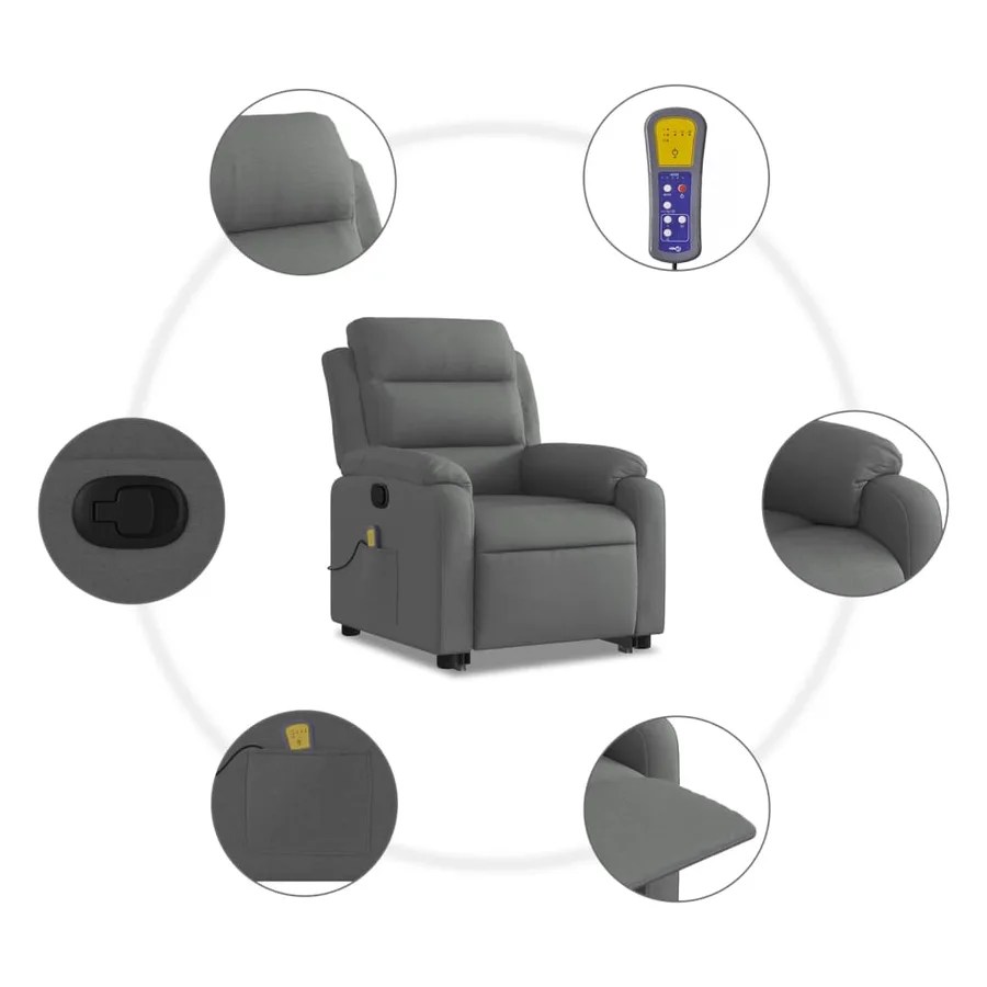Fauteuil de massage inclinable Gris foncé Tissu - 7