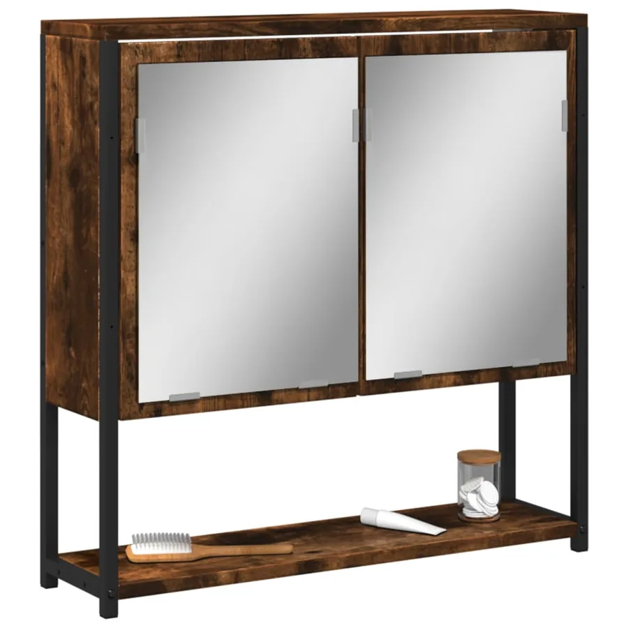 Armoire à miroir de salle de bain chêne fumé bois d’ingénierie