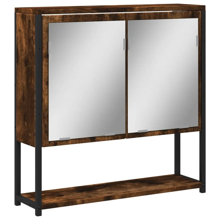 Armoire à miroir de salle de bain chêne fumé bois d’ingénierie - 2