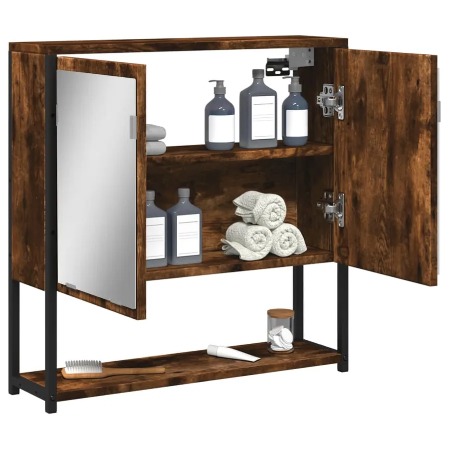 Armoire à miroir de salle de bain chêne fumé bois d’ingénierie - 4