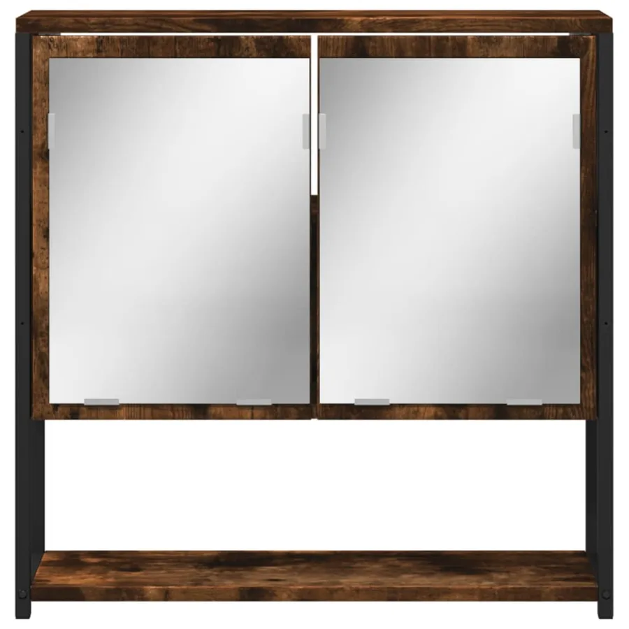 Armoire à miroir de salle de bain chêne fumé bois d’ingénierie - 5