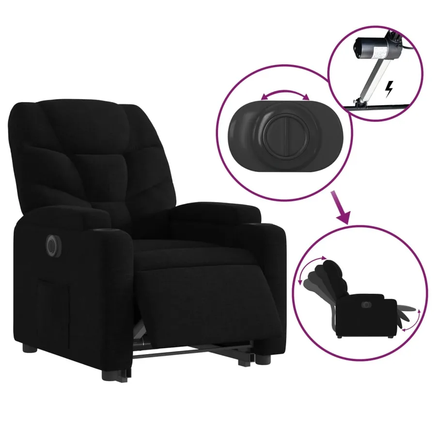 Fauteuil inclinable électrique noir tissu - 6