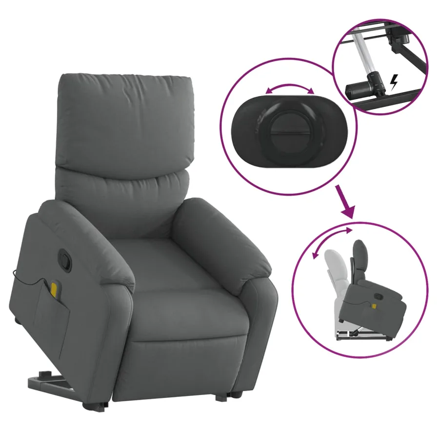 Fauteuil de massage inclinable Gris foncé Tissu - 6