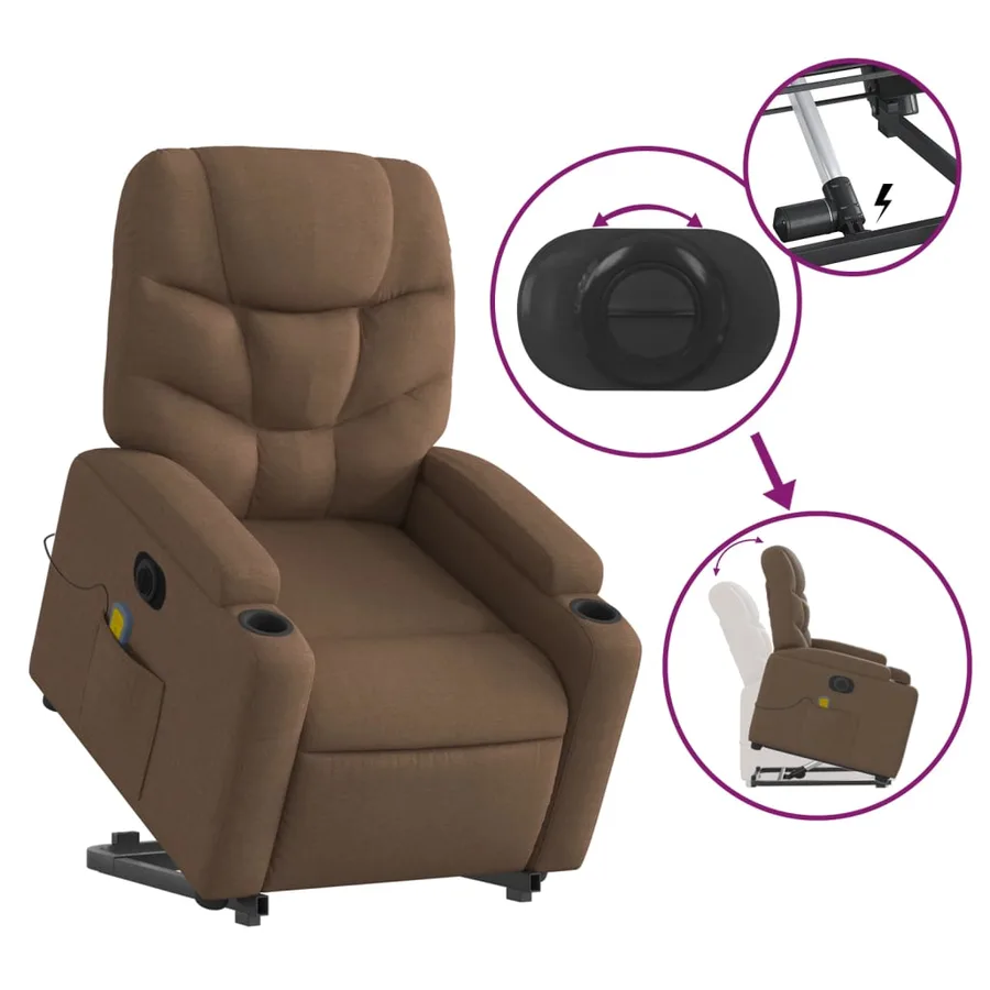 Fauteuil inclinable de massage électrique Marron Tissu - 11