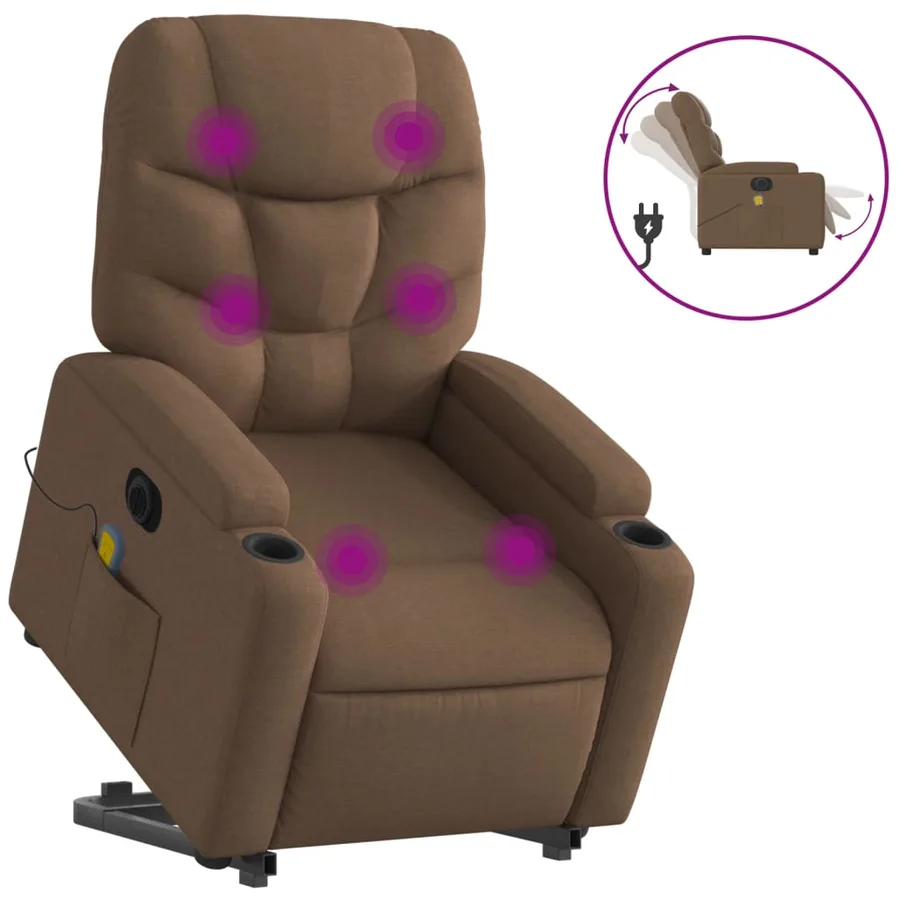 Fauteuil inclinable de massage électrique Marron Tissu - 2