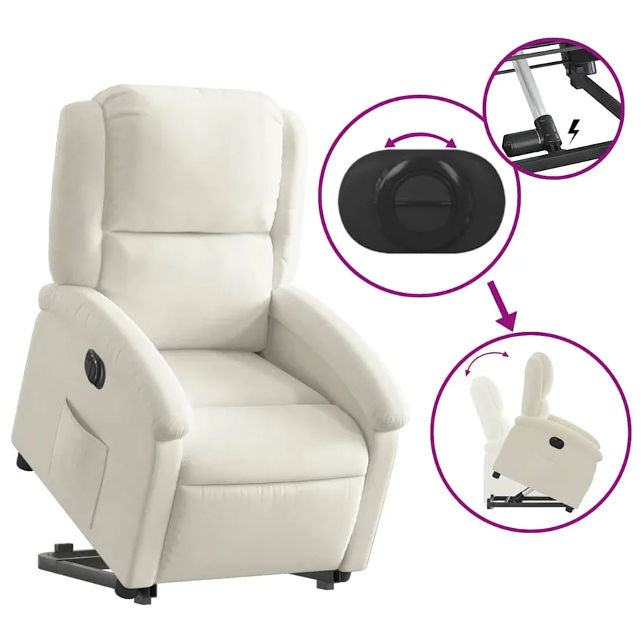 Fauteuil inclinable électrique crème velours - 11