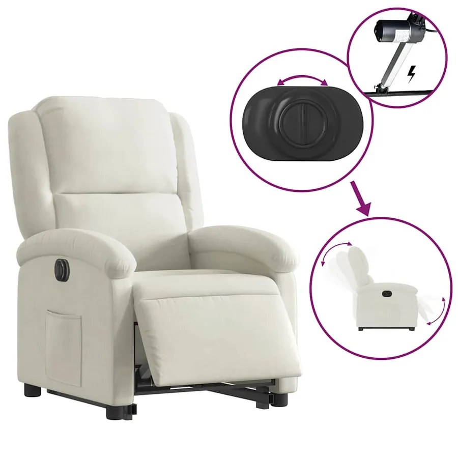 Fauteuil inclinable électrique crème velours - 6