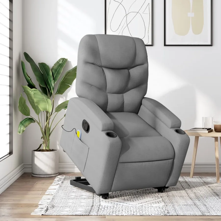 Fauteuil de massage inclinable Gris clair Tissu - 16