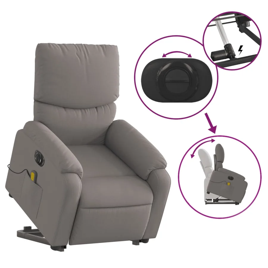 Fauteuil inclinable de massage électrique Taupe Tissu - 11