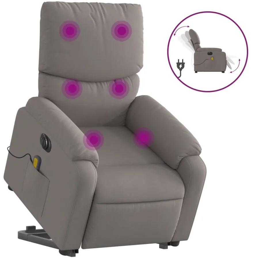 Fauteuil inclinable de massage électrique Taupe Tissu - 2