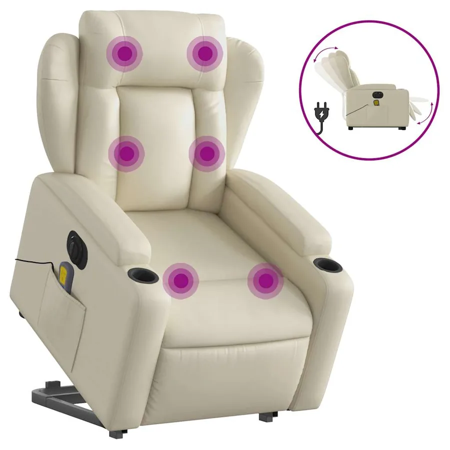 Fauteuil inclinable de massage électrique crème similicuir - 2