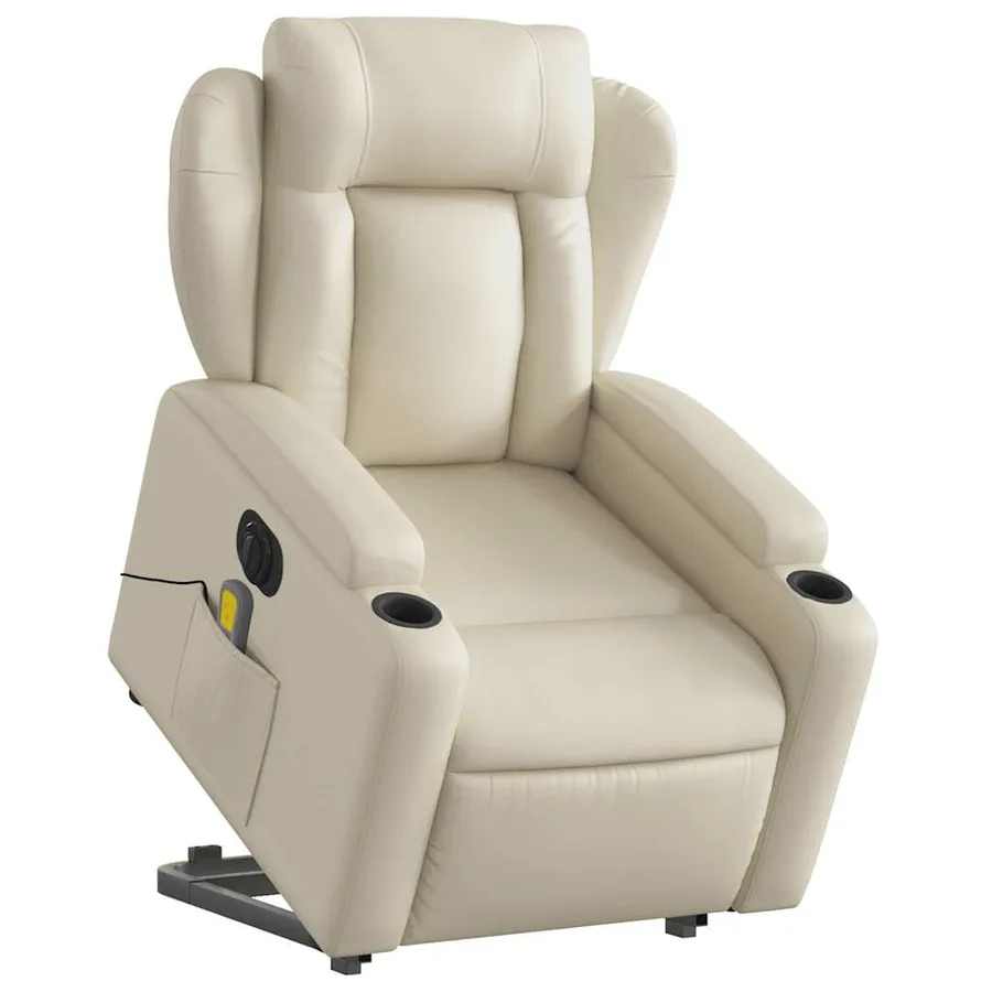 Fauteuil inclinable de massage électrique crème similicuir - 3