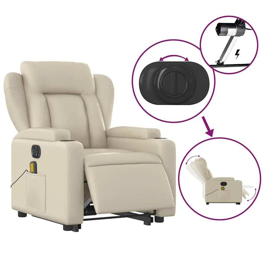 Fauteuil inclinable de massage électrique crème similicuir - 6