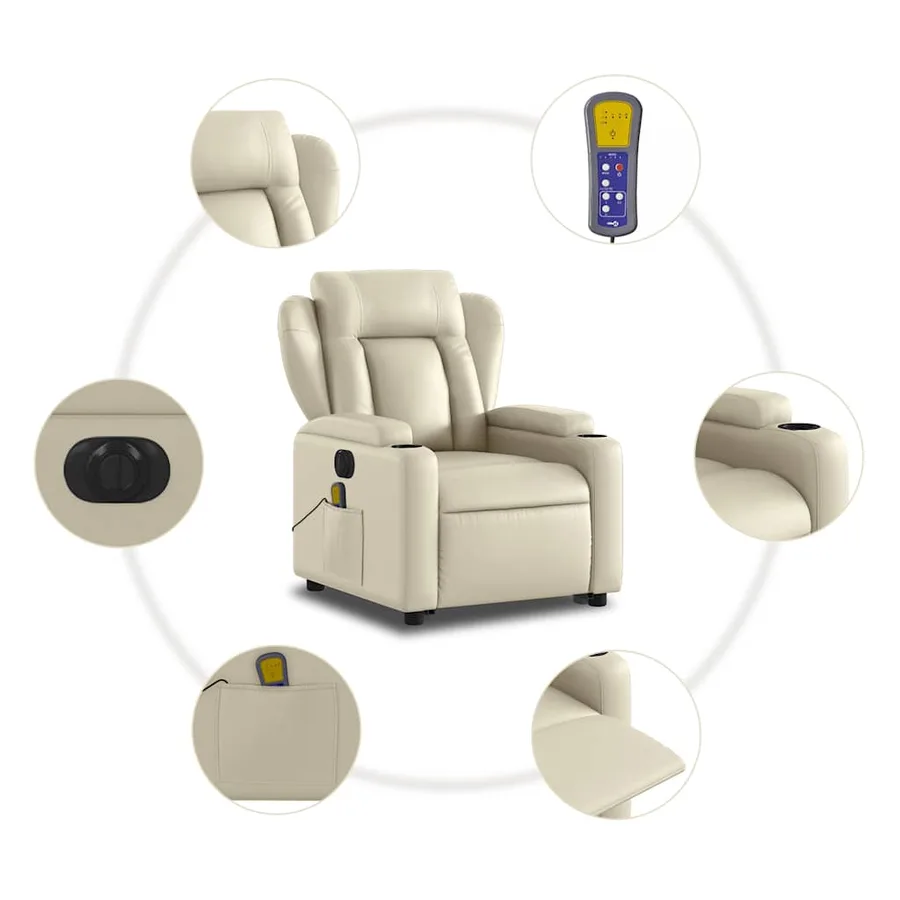 Fauteuil inclinable de massage électrique crème similicuir - 8