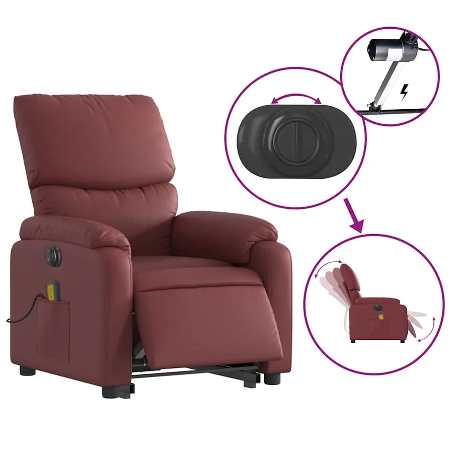 Fauteuil inclinable de massage électrique rouge bordeaux - 6