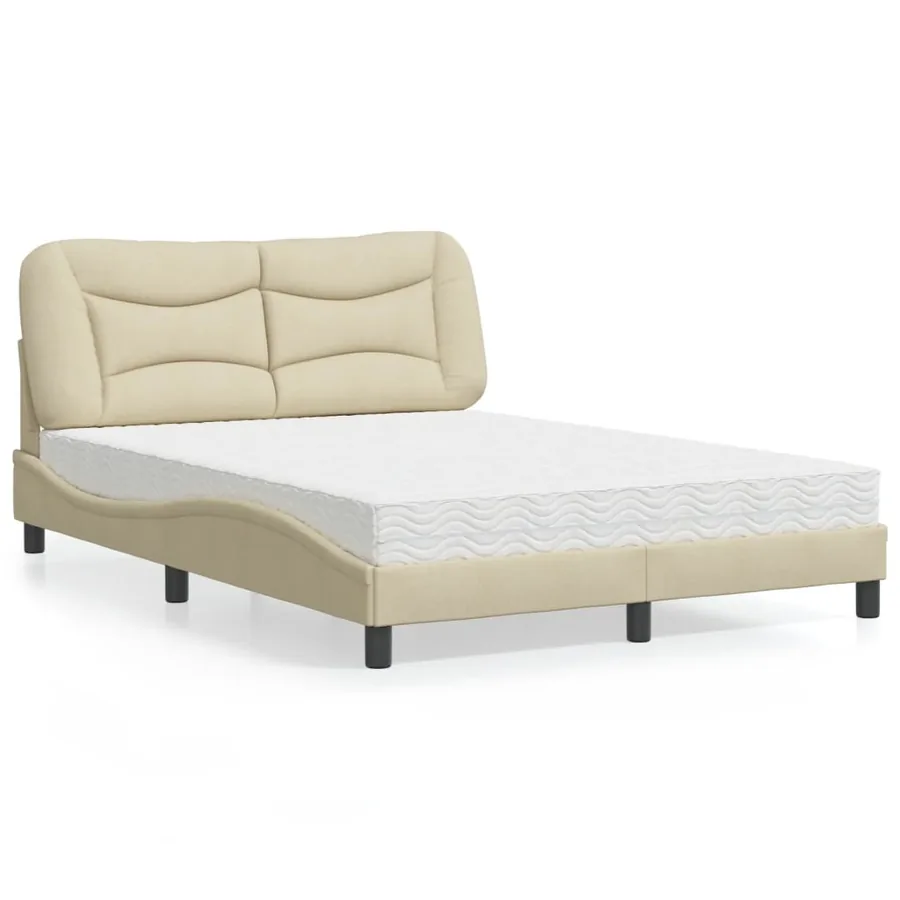 Lit avec matelas Hvar crème 140x200 cm tissu