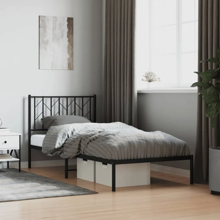 Cadre de lit métal sans matelas avec tête de lit noir 90x200 cm