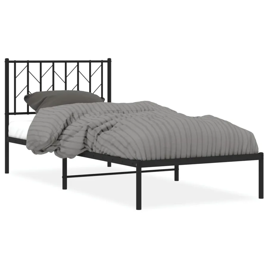 Cadre de lit métal sans matelas avec tête de lit noir 90x200 cm - 2