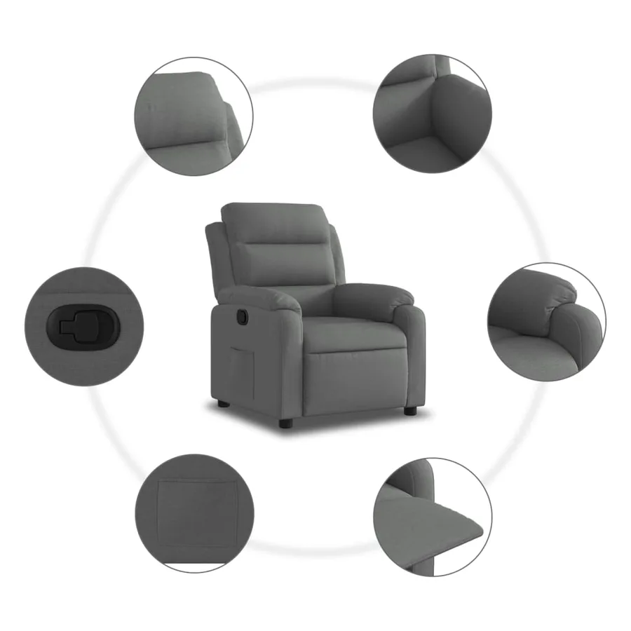 Fauteuil inclinable en tissu gris foncé - 5