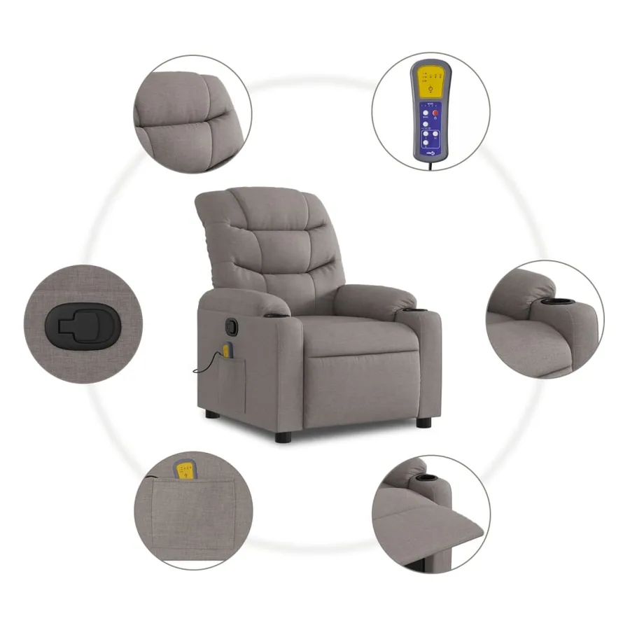 Fauteuil de massage inclinable Taupe Tissu - 6