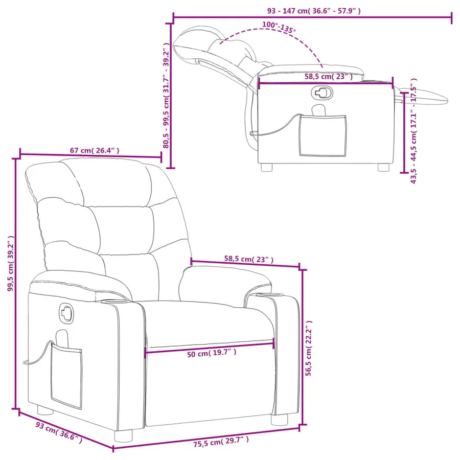 Fauteuil de massage inclinable Marron foncé Tissu - 12
