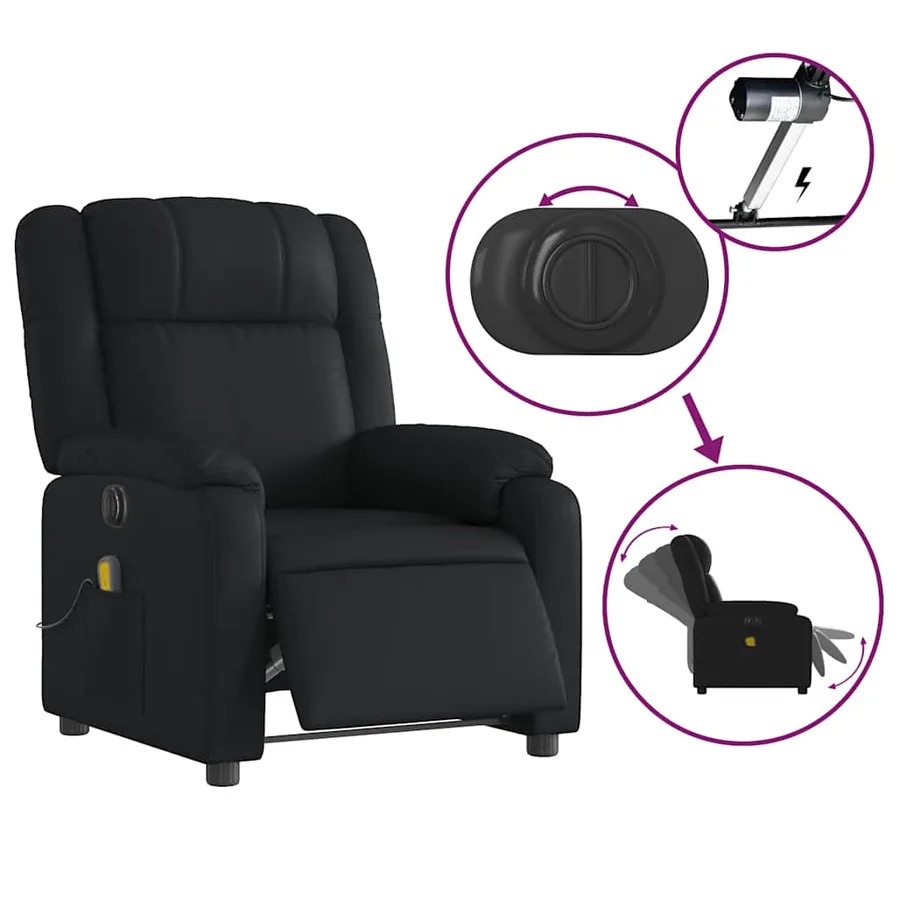 Fauteuil de massage inclinable électrique noir similicuir - 6