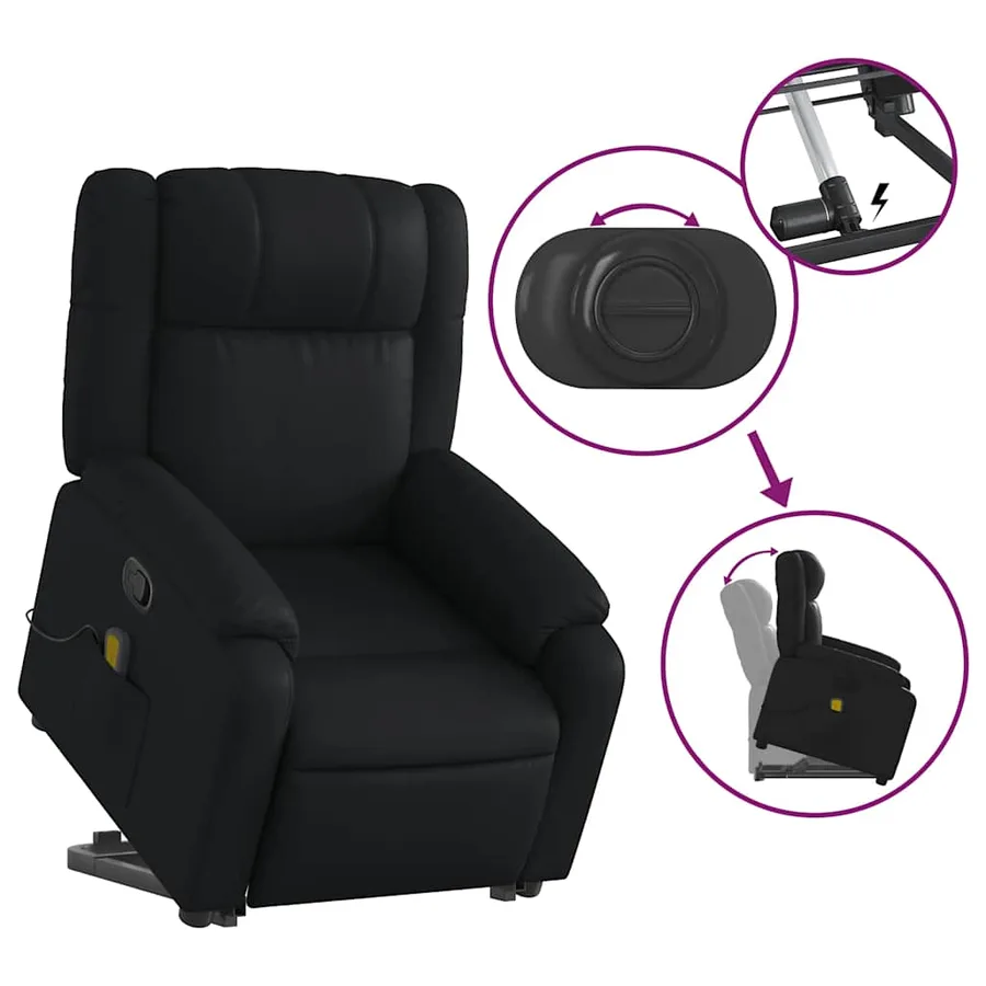 Fauteuil inclinable de massage Noir Similicuir - 6