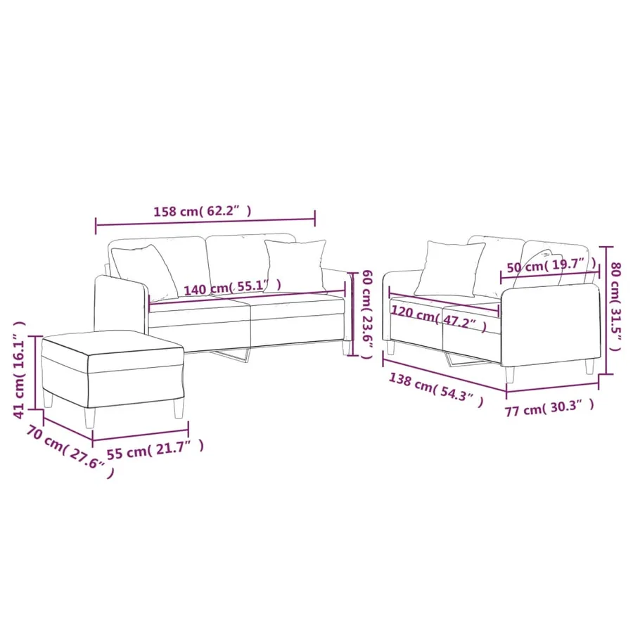 Ensemble de canapés 3 pcs coussins gris foncé tissu - 11