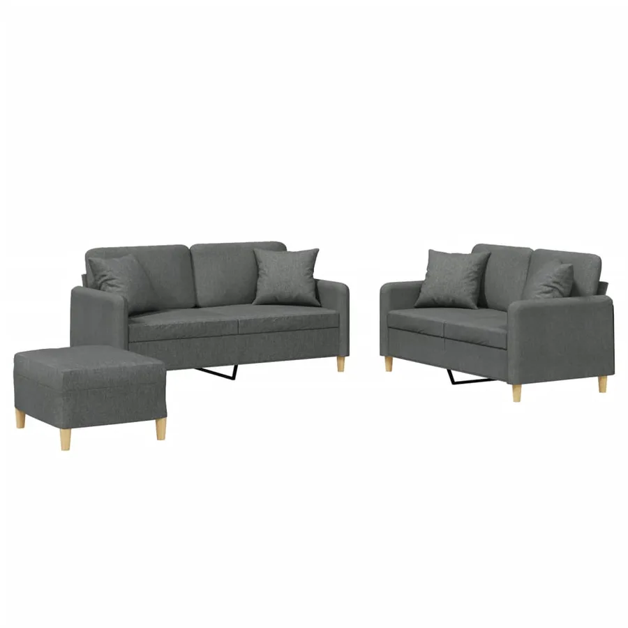 Ensemble de canapés 3 pcs coussins gris foncé tissu - 2