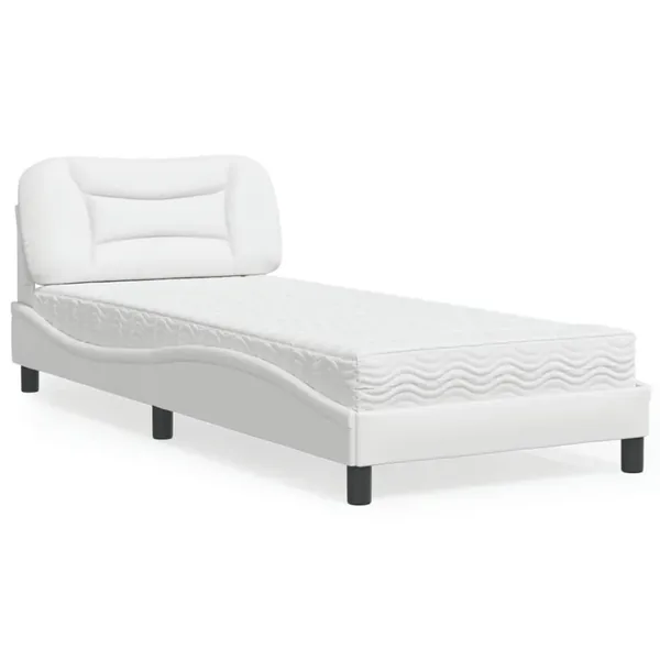 Lit avec matelas Hvar blanc 80x200 cm similicuir