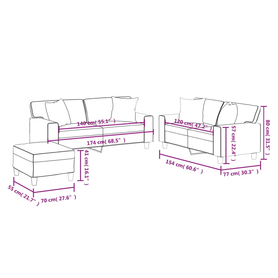Ensemble de canapés 3 pcs avec coussins gris similicuir - 10
