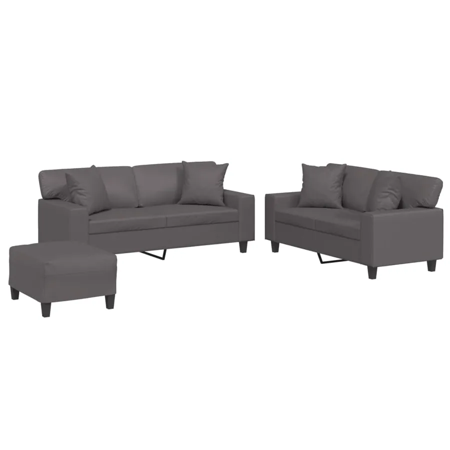 Ensemble de canapés 3 pcs avec coussins gris similicuir - 2